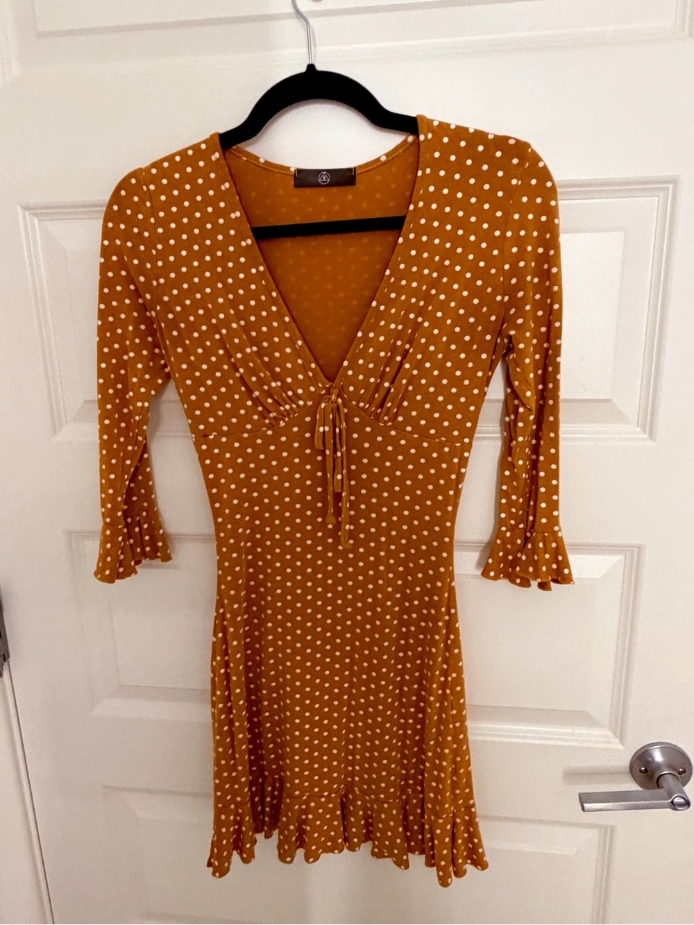 Polka Dot Tie-Front Mini Dress in Mustard